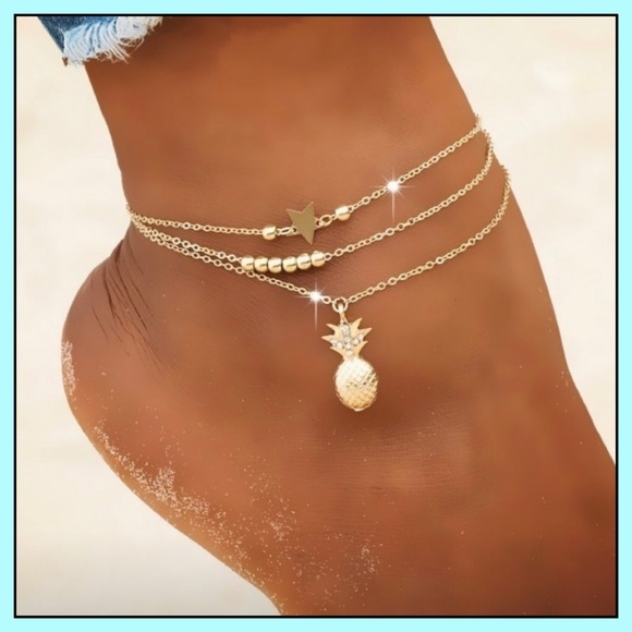 Jewelry - Multi-layered pineapple pendant ankle bracelet